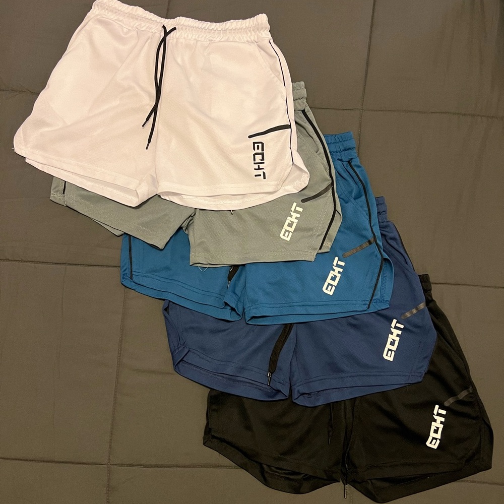 ECHT Men's Athletic Shorts bundle - White, Gray, Light Blue, Navy Blue, Black